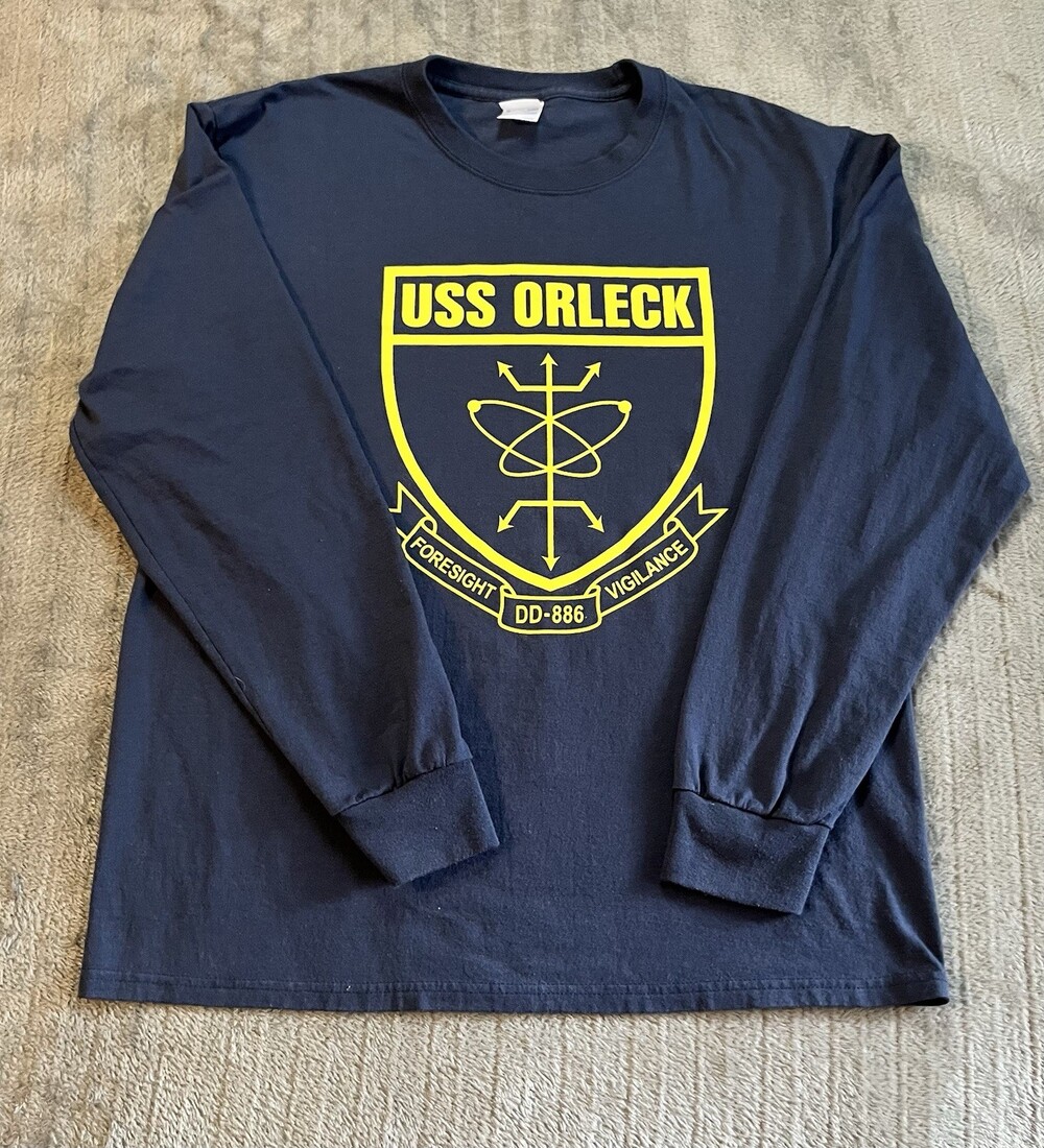 USS Orleck DD-886 Long Sleeve Tshirt - US Navy Aircraft Carrier Large Vintage